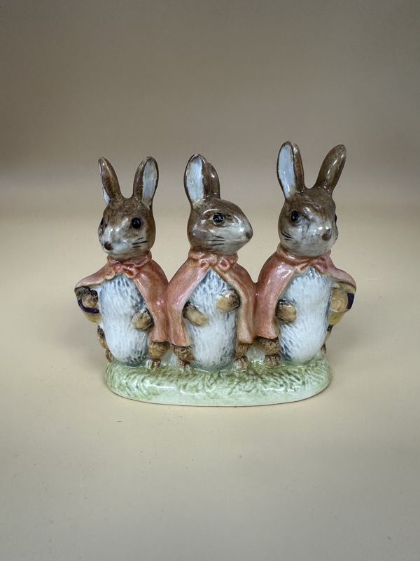 Figure. England.  F. Warne &amp; Co. Beatrix Potter&#39;s &quot;Flopsy, Mopsy, and Cottontail&quot;. 3 Rabbits. 2.5&quot;H