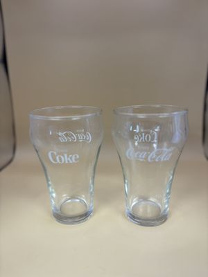 Glass. Coca-Cola (Coke). Glasses. White Logo. 5"H (Set of 2)