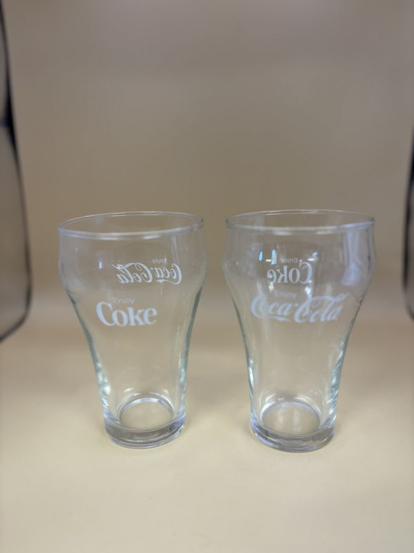 Glass. Coca-Cola (Coke). Glasses. White Logo. 5&quot;H (Set of 2)