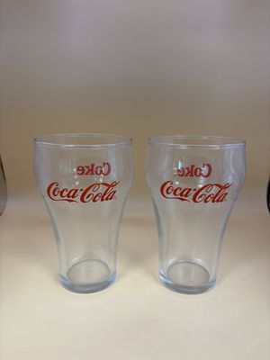Glass. Coca-Cola (Coke) Glasses. Red Logo. 5"H (Set of 2)