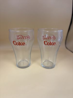 Glass. Coca-Cola (Coke) Glasses. Red Logo. 5"H (Set of 2)