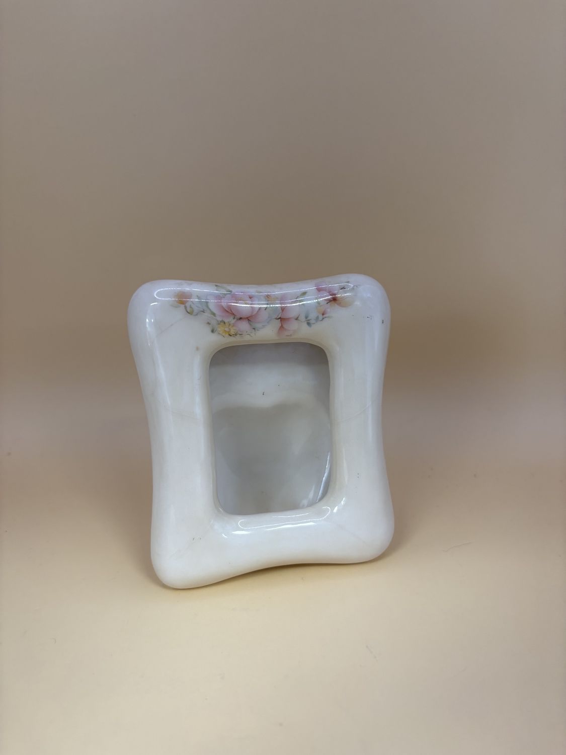 Ceramic. Picture Frame. White with Flowers.  3.75&quot;H.
