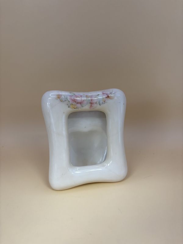 Ceramic. Picture Frame. White with Flowers.  3.75&quot;H.