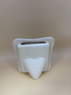 Ceramic. Picture Frame. White with Flowers.  3.75"H.
