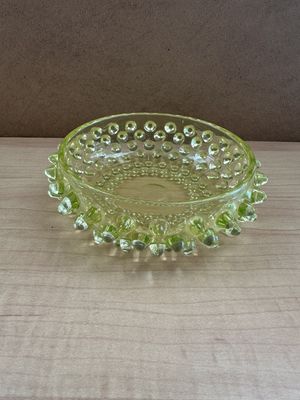Glass. USA. Fenton. Lemon-Lime Green Hobnail Uranium Glass Bowl (glows).  5"W