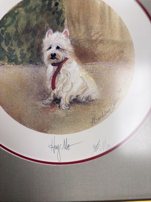 Artwork (Print). USA. P. Buckley Moss. Frames &amp; Matted "Hug Me" Print of Westie Dog. Rare (per artist's gallery). 14"W x 14"H