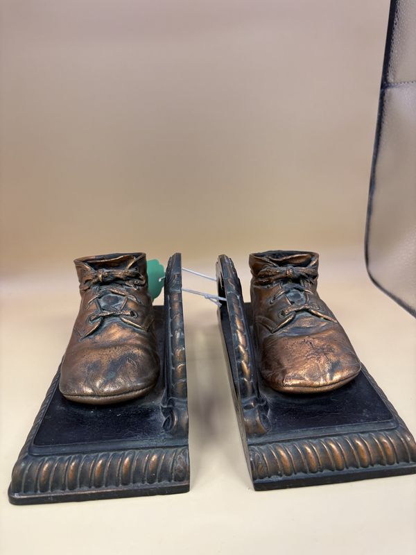 Bookends. Antique Bronze-Dipped Baby Shoes (Pair)