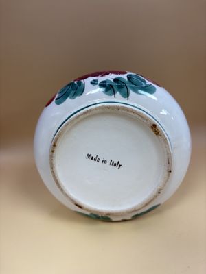 Ceramic. Italy. Basket. White w/Painted Roses &amp; Green Trim. 5.5"W x 6.5"H