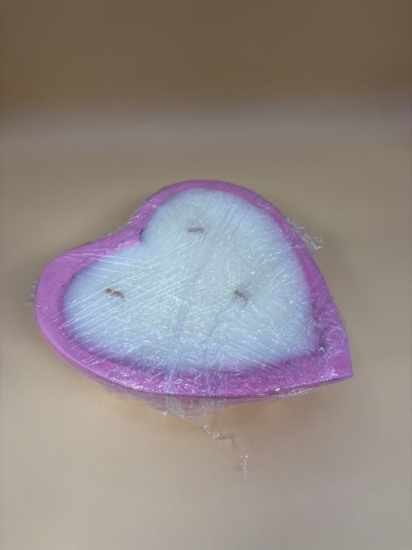 Home &amp; Bath. USA. Plant Life. Pink Heart-shaped Dough Bowl w/Candle. 5.75&quot;W