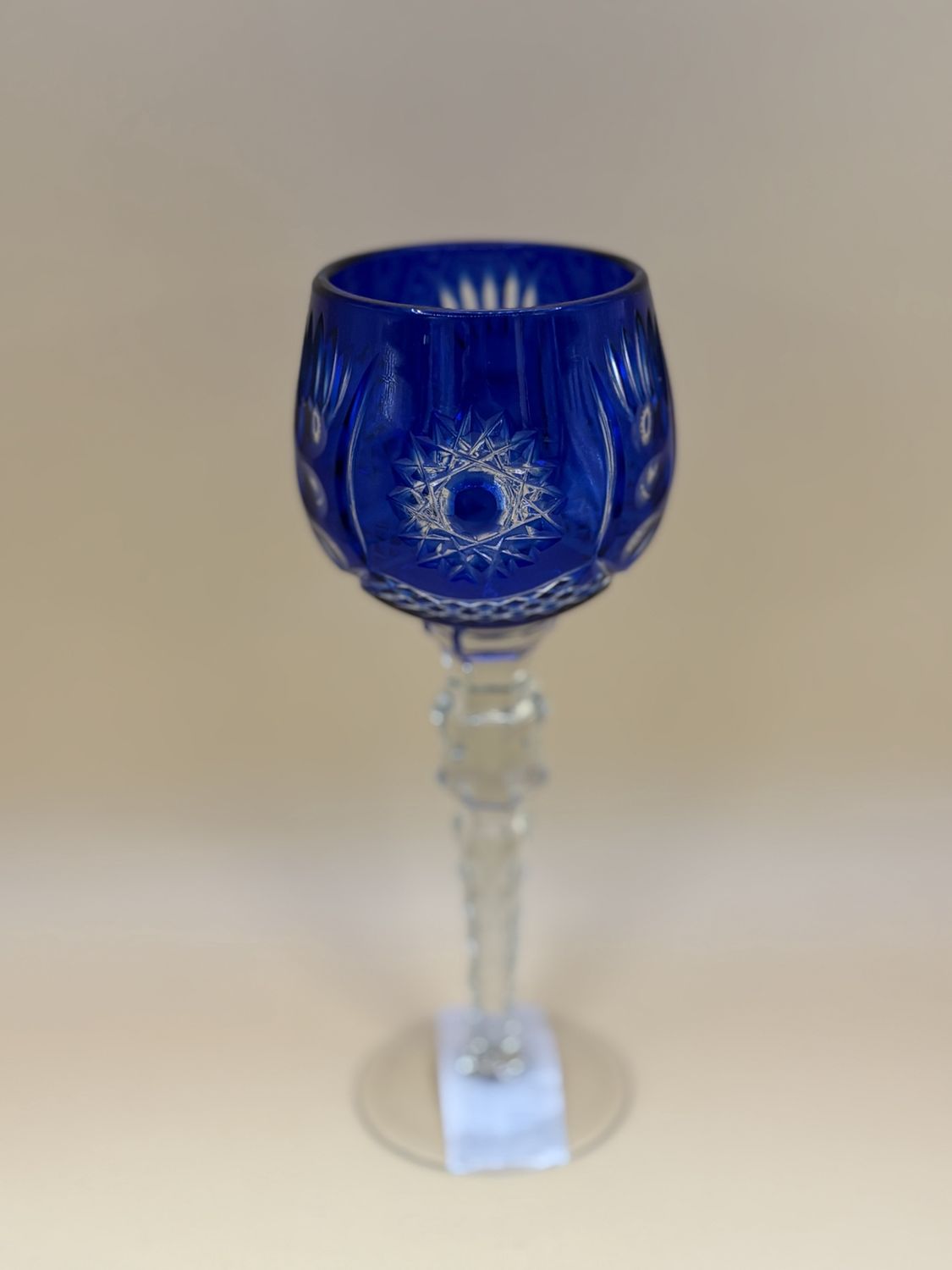 Crystal. Cordial Glass. Cut-to-Color. Blue. 6.75&quot;H