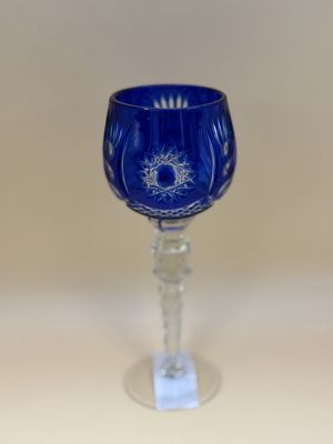 Crystal. Cordial Glass. Cut-to-Color. Blue. 6.75"H