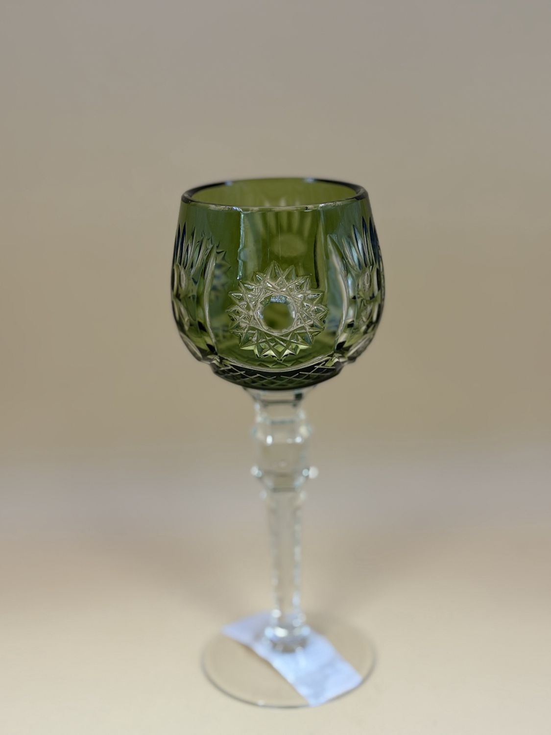 Crystal. Cordial Glass. Cut-to-Color. Green. 6.75&quot;H