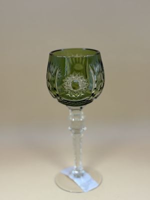 Crystal. Cordial Glass. Cut-to-Color. Green. 6.75"H