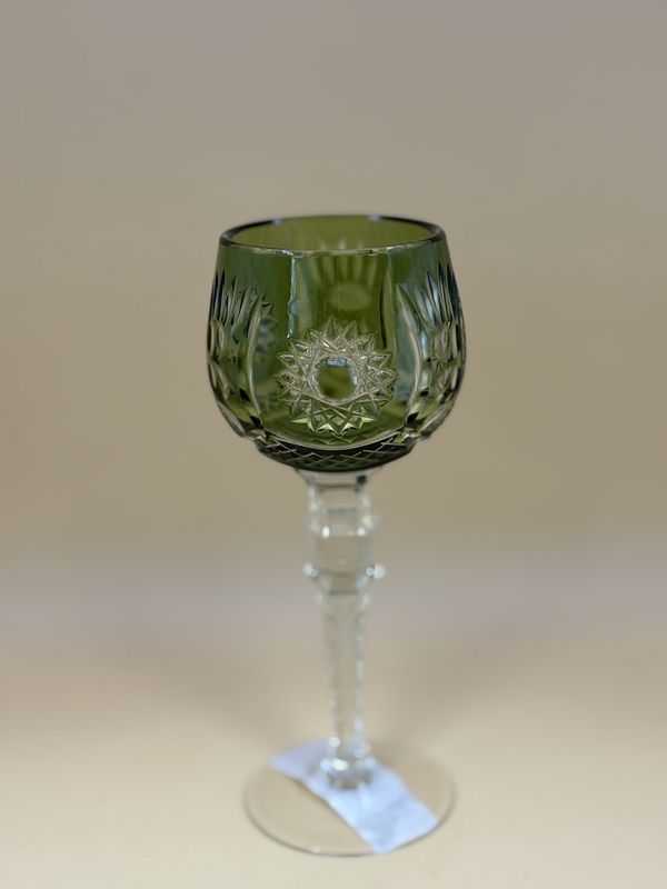 Crystal. Cordial Glass. Cut-to-Color. Green. 6.75&quot;H