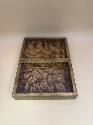 Wood. Box. Rectangle with Hinges. Gold Red and Green. 6"W.