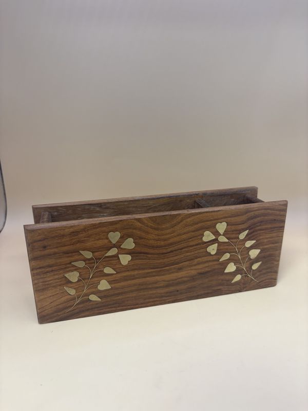 Accessories. 2-Section Rectangular Pencil Holder. Gold Heart/Leaf Details. 7.5&quot;W