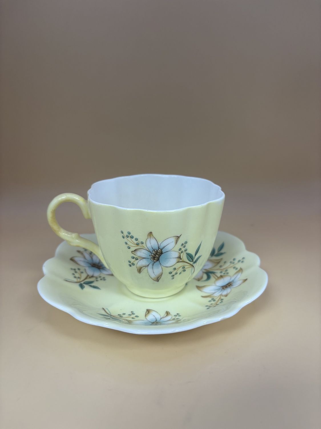 Porcelain. England. Tea Cup Saucer 2pcs. Claire Bone. Yellow with Florals.