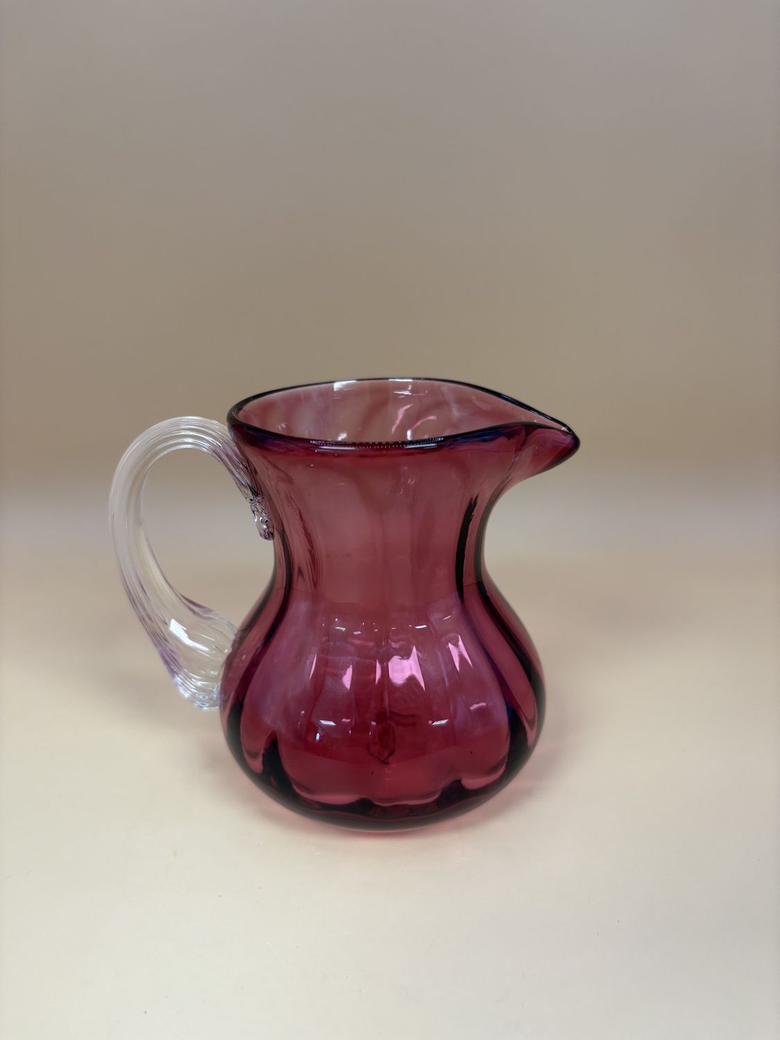 Glass. USA. Small  Vintage Cranberry Creamer.  3.2&quot;H