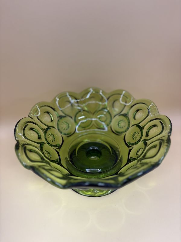 Glass. USA. Vintage LE Smith Moon &amp; Stars Fairy Lamp Base (Green). 7.75"W x 4"H