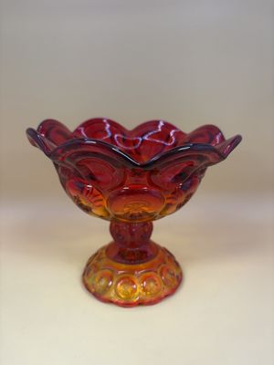 Glass. USA. LE Smith. Amberins Orange to Red Sunset Compote Candy Dish.  5"H