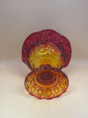 Glass. USA. LE Smith. Amberins Orange to Red Sunset Compote Candy Dish.  5"H