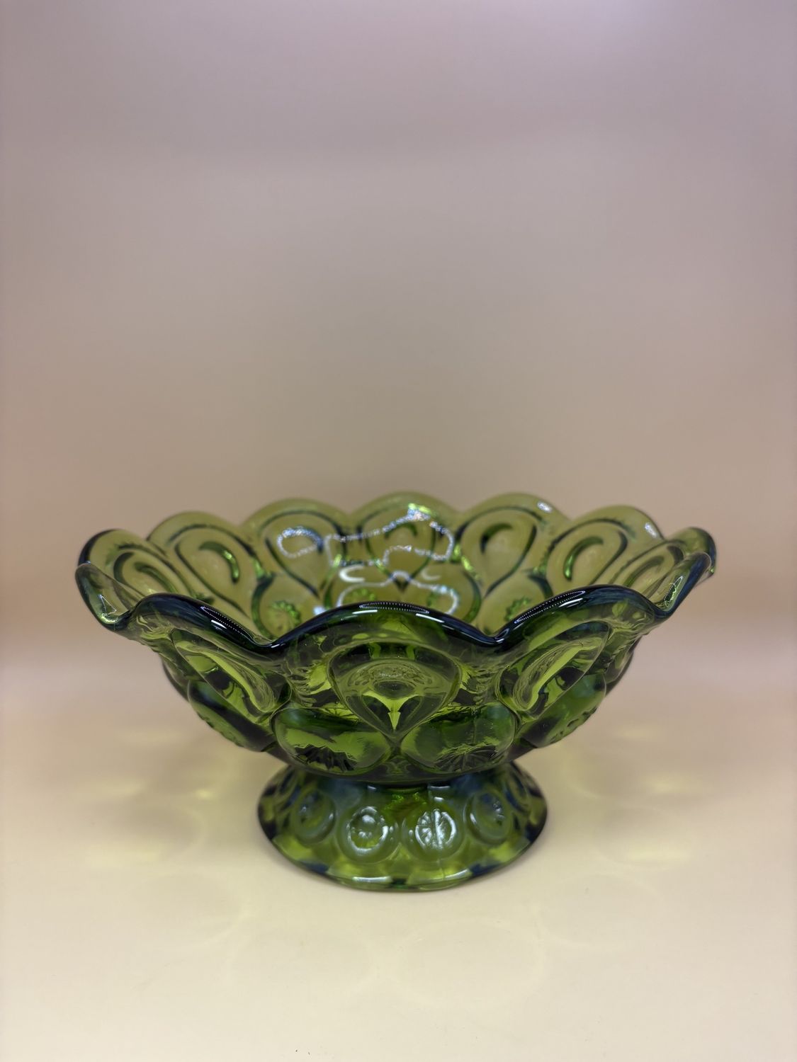 Glass. USA. Vintage LE Smith Moon &amp; Stars Fairy Lamp Base (Green). 7.75&quot;W x 4&quot;H