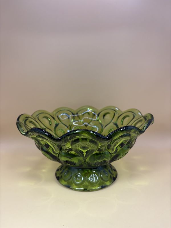 Glass. USA. Vintage LE Smith Moon &amp; Stars Fairy Lamp Base (Green). 7.75"W x 4"H