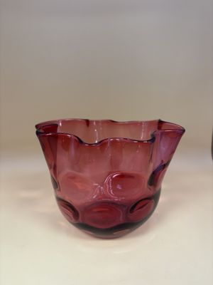 Glass. USA. Fenton. Cranberry Ruffle Thumbprint Bowl. 4"H