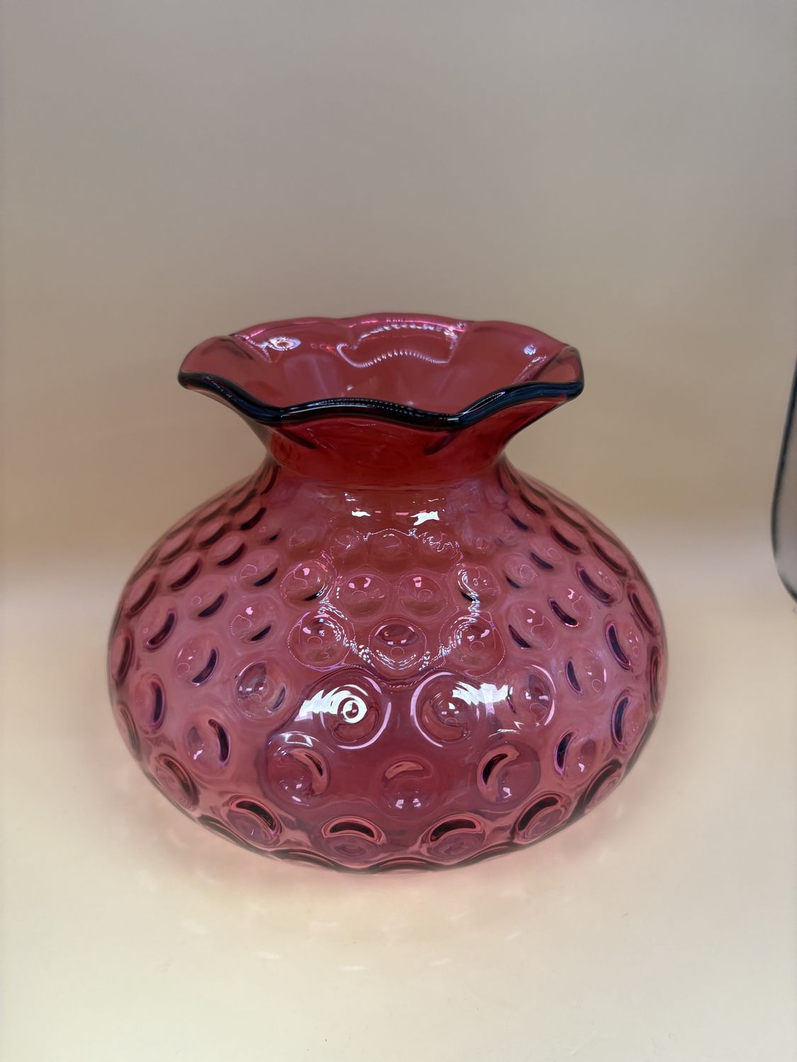 Glass. USA. Fenton. Shade Vase.  Dot Optic Ruby Overlay. 6.25&quot;H