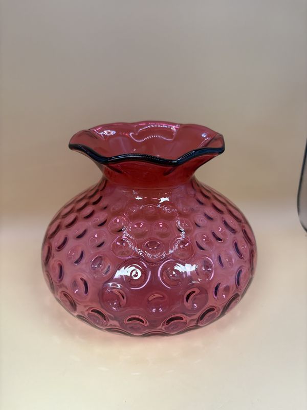 Glass. USA. Fenton. Shade Vase.  Dot Optic Ruby Overlay. 6.25&quot;H