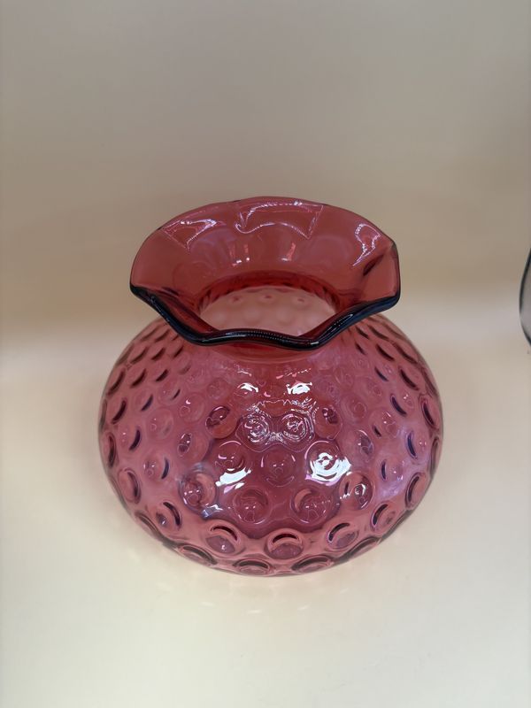Glass. USA. Fenton. Shade Vase.  Dot Optic Ruby Overlay. 6.25"H