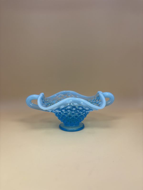 Glass. USA. Fenton. Light Blue Miniature Hobnail Opalescent Vase w/Octagonal Ruffled Top. 3.5&quot;H