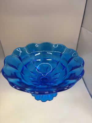 Glass. USA. Fenton. Large Peacock Blue Compote. 10"W