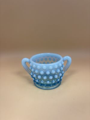 Glass. USA. Fenton. Light Blue Miniature Hobnail Opalescent Sugar &amp; Creamer Set. 2"H