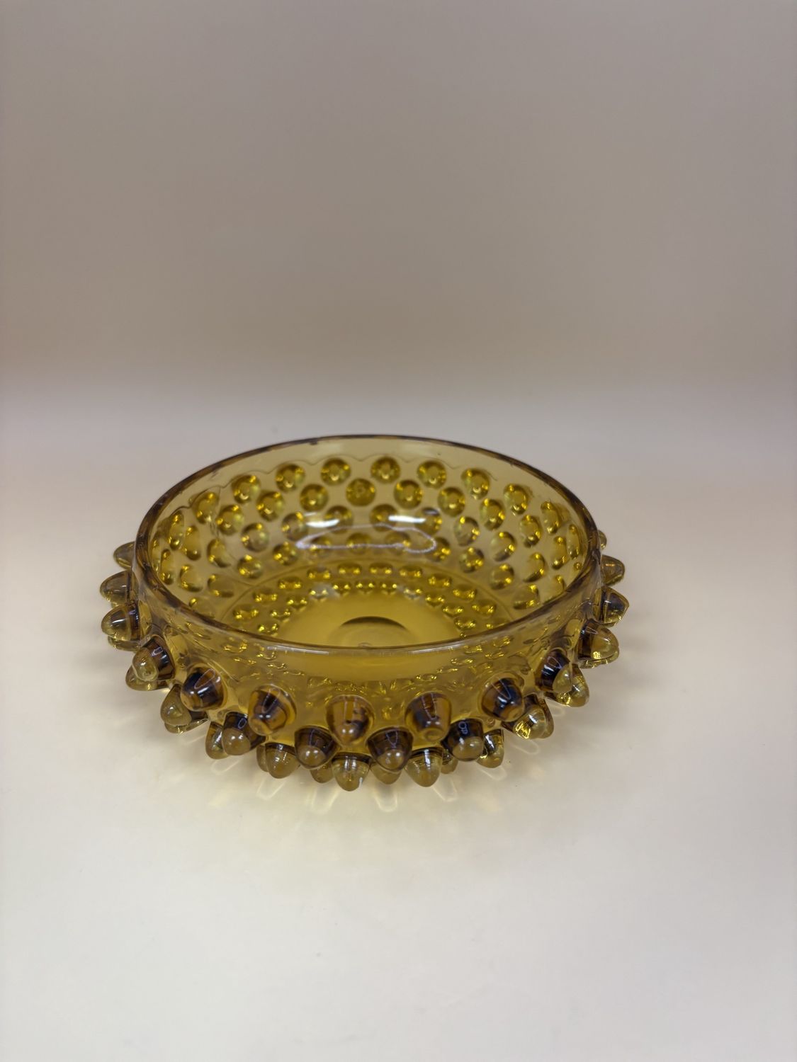 Glass. USA. Fenton. Amber Hobnail Candy Dish. 5&quot;W