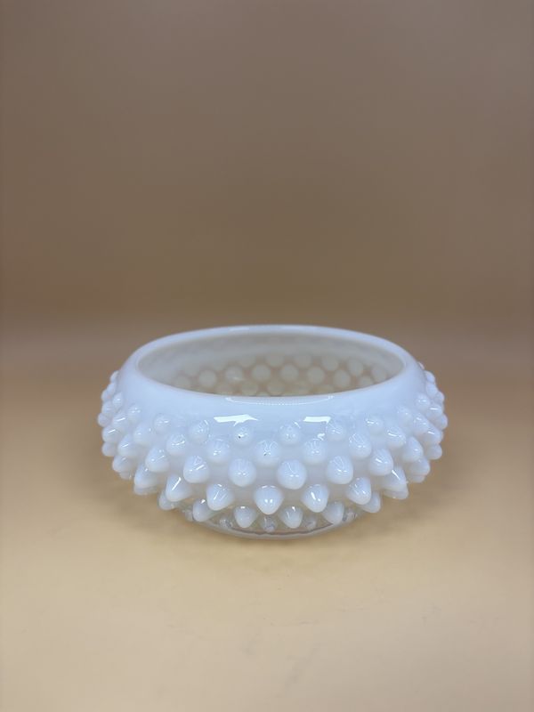 Glass. USA. Fenton. Dish. Hobnail. White. Opalescent.  5&quot;H.