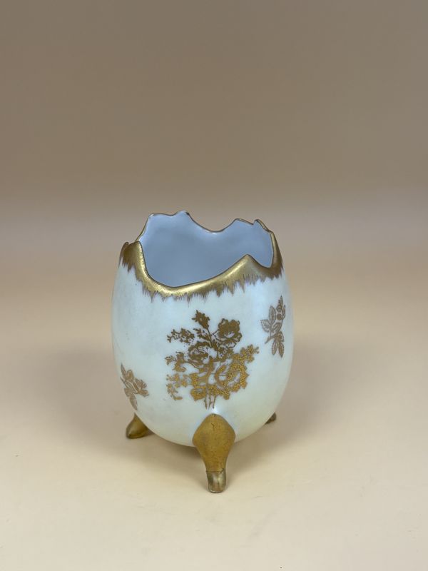 Porcelain. France. Limoges. Footed Egg Vase. Hand Painted Flowers w/Gold Trim. 3"H