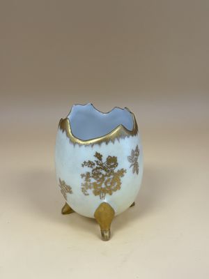 Porcelain. France. Limoges. Footed Egg Vase. Hand Painted Flowers w/Gold Trim. 3"H