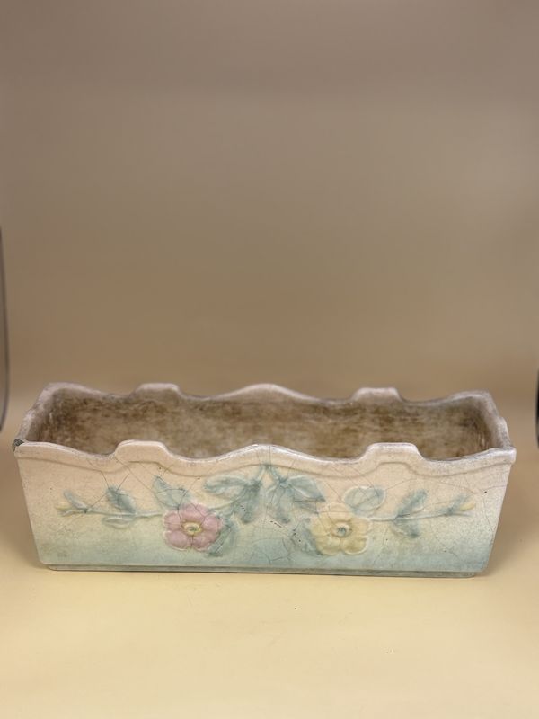 Pottery. USA. Hull. Planter. Pink &amp; Yellow Flowers. 11"W