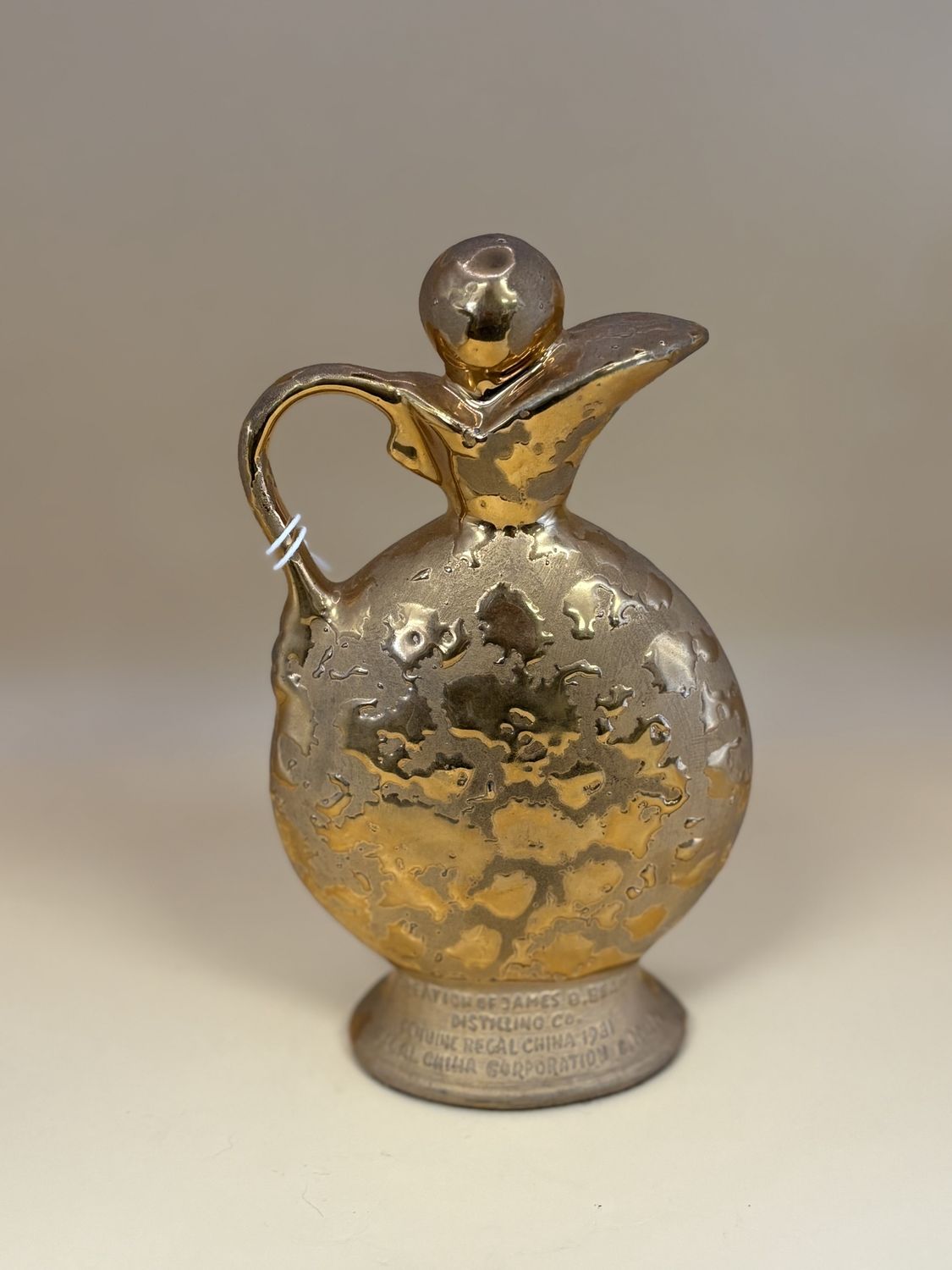 Decor. USA. Regal China. Jim Beam Weeping Gold  Bottle Figure. 7.5&quot;H