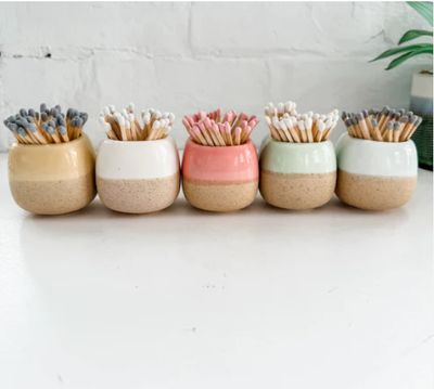 Home &amp; Bath. USA. Moonlight Makers. Ceramic Match Holder w/Matches (Choose Color). 3.25"H