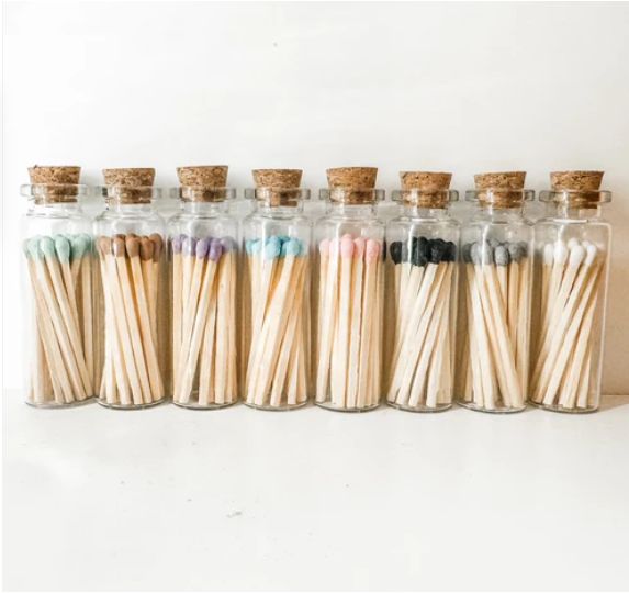 Home &amp; Bath. USA. Moonlight Makers. Fancy Safety Matches in Glass Vial (Choose Color). 2.75&quot;H