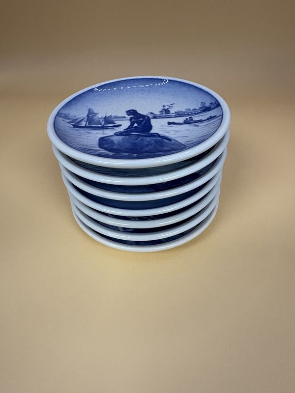 Porcelain. Denmark. Royal Copenhagen. Blue &amp; White Mini Plates Set of 6