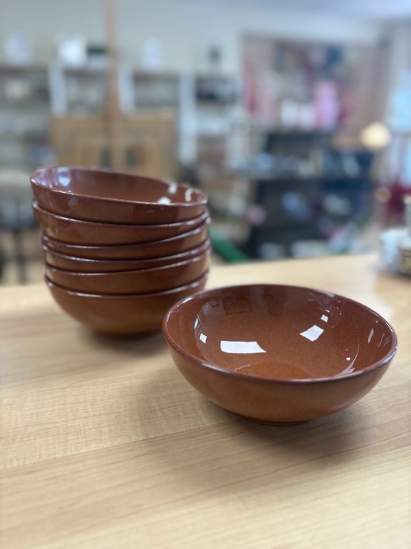 Ceramic. England.  Denby. Bowls. Brown. Set of 7. Stamped.