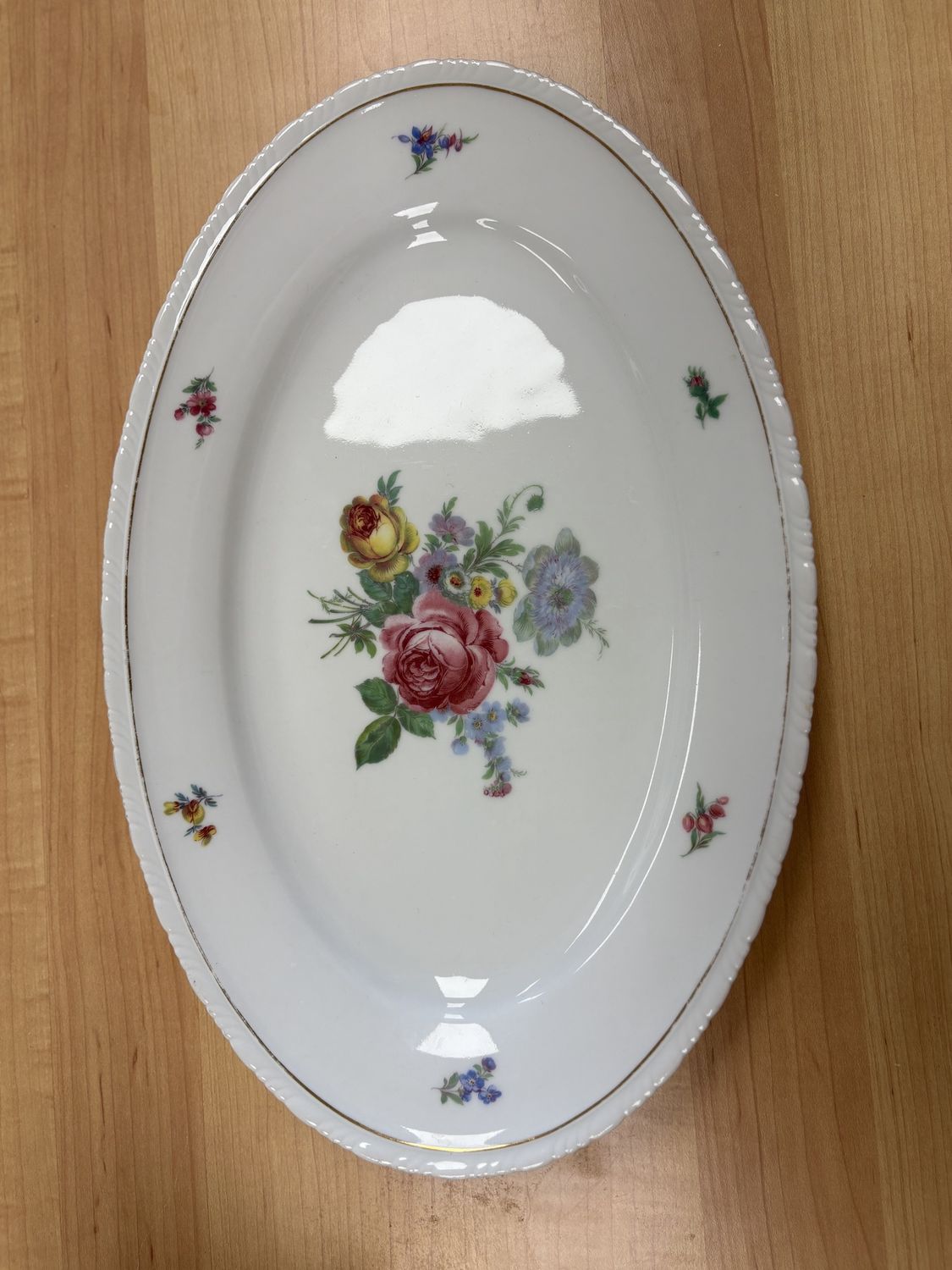 Ceramic. Germany. Shoenwald. Floral Oval Serving Platter. 15&quot;L