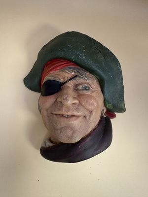 Chalkware. England. Bossons Wall Ornament. "Smuggler". Pirate with Eye Patch. 5.75"H