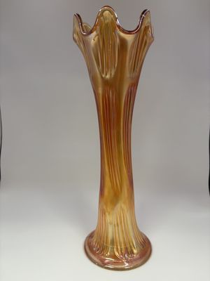Glass. USA. Fenton. Carnival Glass. Fine Rib Swung Vase. Marigold. 3.5"W x 11"H