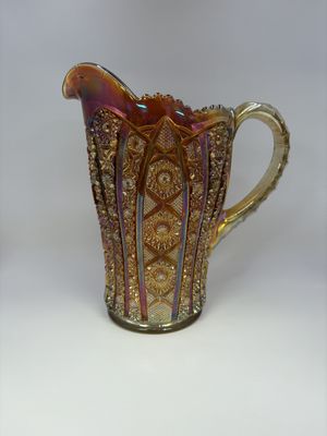 Glass. USA. Imperial Carnival Glass. Pitcher. "Octagon" Pattern. Marigold.  8"H