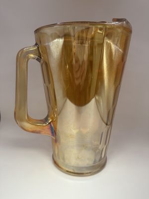Glass. USA. Jeanette. Carnival Glass Pitcher. "Honeycomb" Pattern. Marigold. 10"H