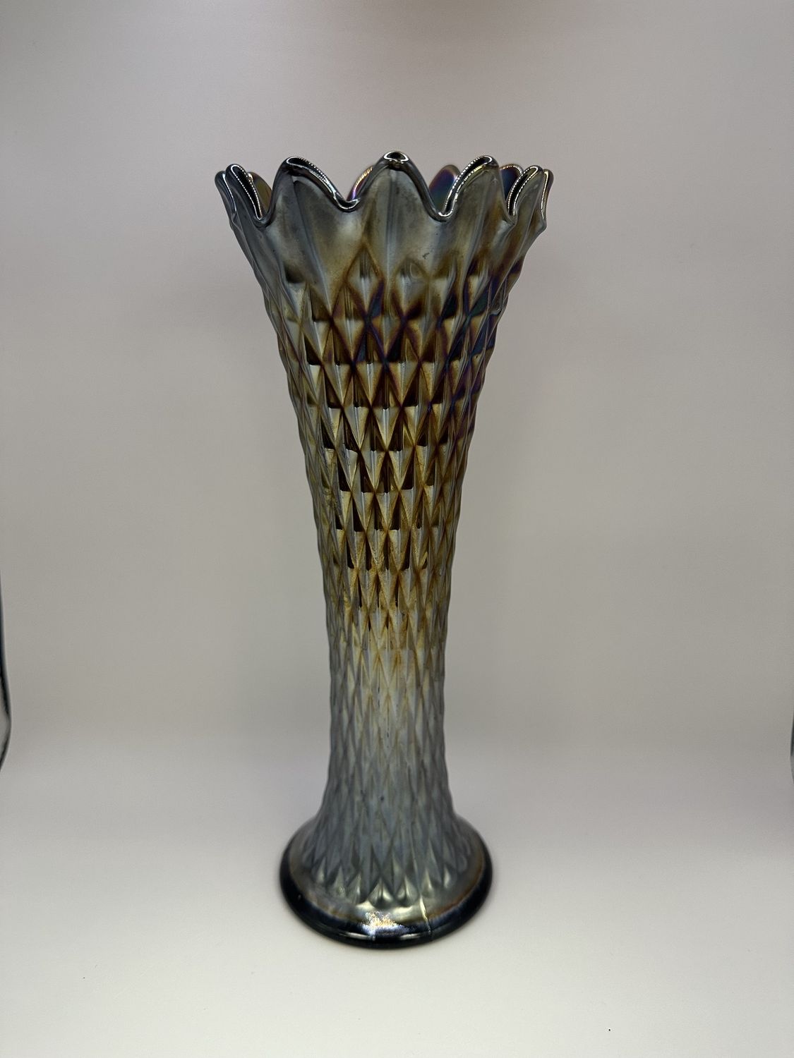 Glass. USA. Northwood. Carnival Glass Vase. Amethyst. 11&quot;H